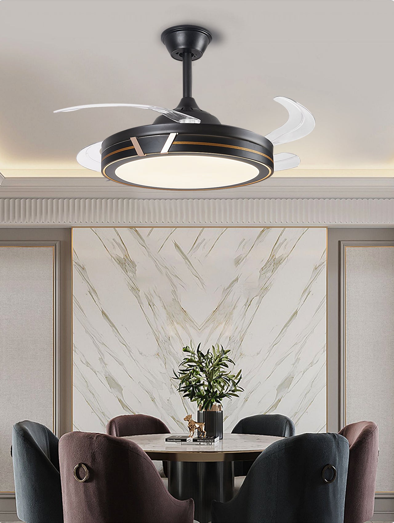 Ventilador Vold 6 Velocidades 4500LM 75W 85-265V Negro y Dorado – LUXICA