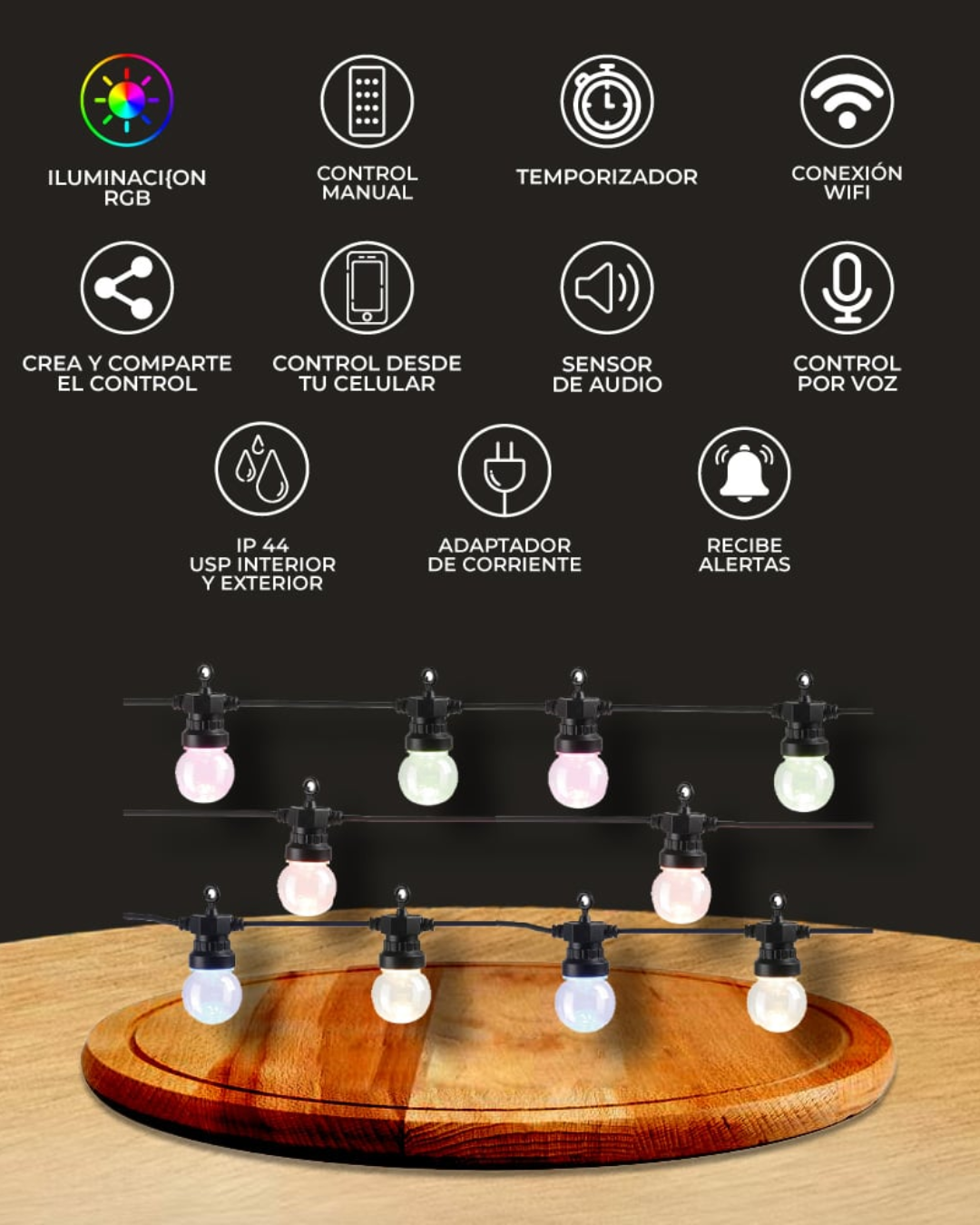 Guirnalda Light Garland Smart Led IP44 con 10 focos RGB 7.4MTS - Tecnolite connect