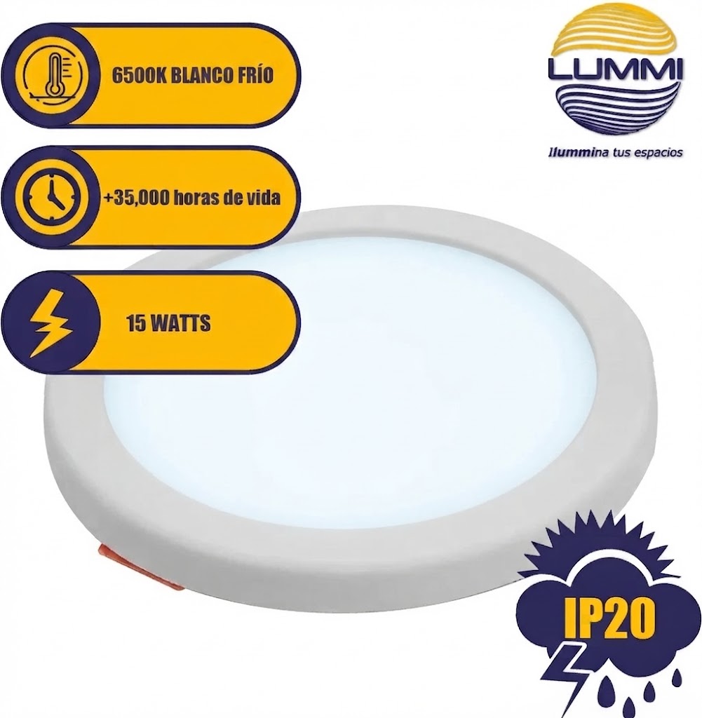 Plafón LED Circular Empotrable 15W Luz de Día Ajustable - LUMMI