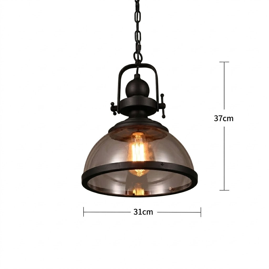 Lámpara Colgante de Cristal Tipo Campana Industrial E27 Negro - STRATTO