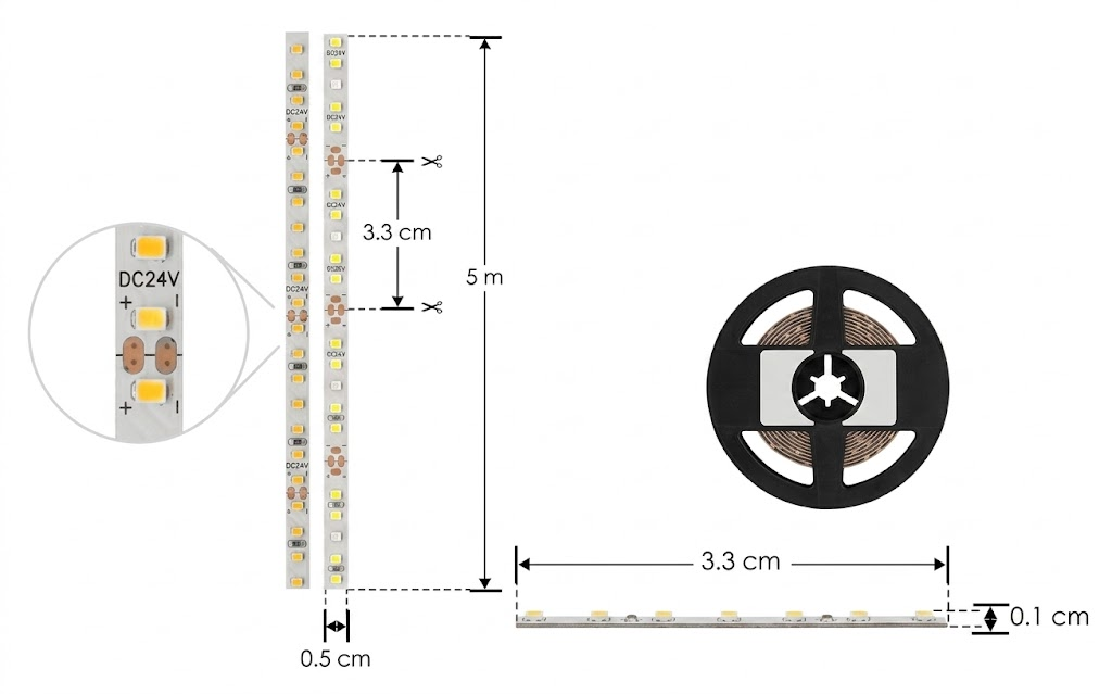 Tira LED 2216 Blanco Cálido 24V 72W 5m 1050 LEDs IP20 - ILUMILEDS