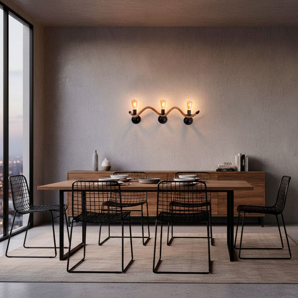 Lámpara de Pared Vintage  con 3 Luces Rústico Industrial con Mecate para Interior – NGR