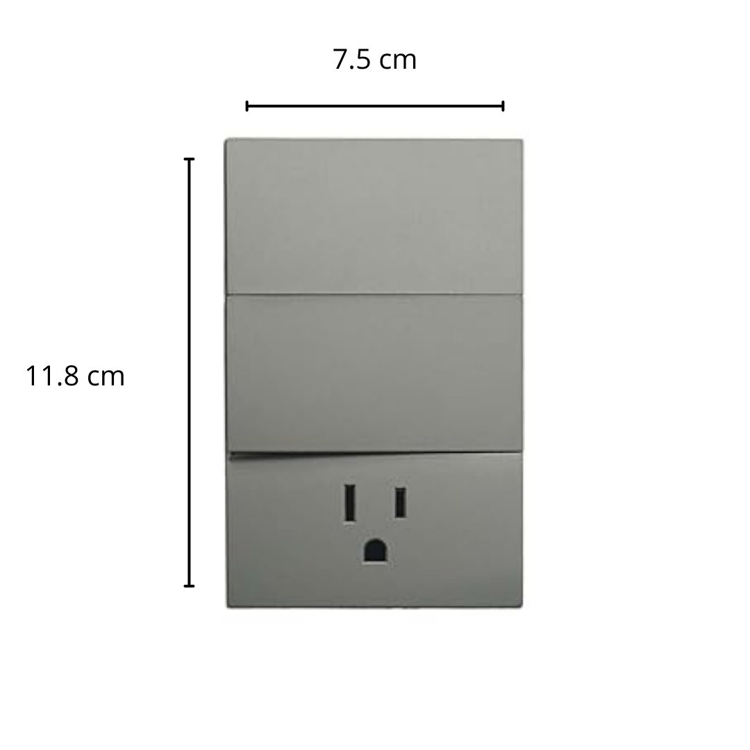 Placa Luxury APL-406 Con Contacto y Doble Apagador de 3 Vías  Gris Oxford Skin Feel  127–250v 15a  Diseño Elegante y Ultrasuave- Luxury Artlite