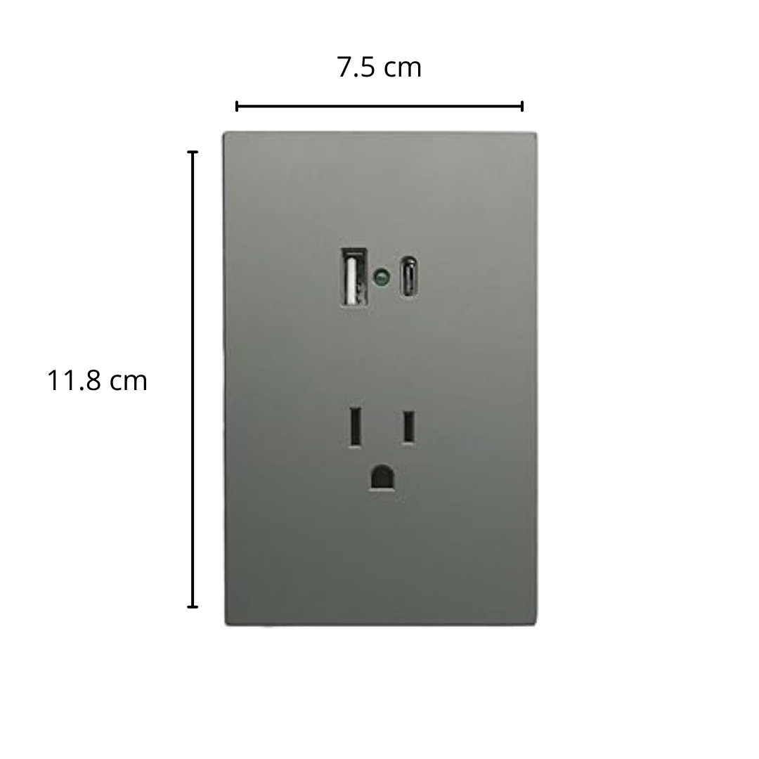 Placa Luxury APL-407 Con Contacto y 2 Puertos Usb Tipo A y C  Gris Oxford Skin Feel  127–250v 15a  Diseño Moderno y Funcional - Luxury Artlite