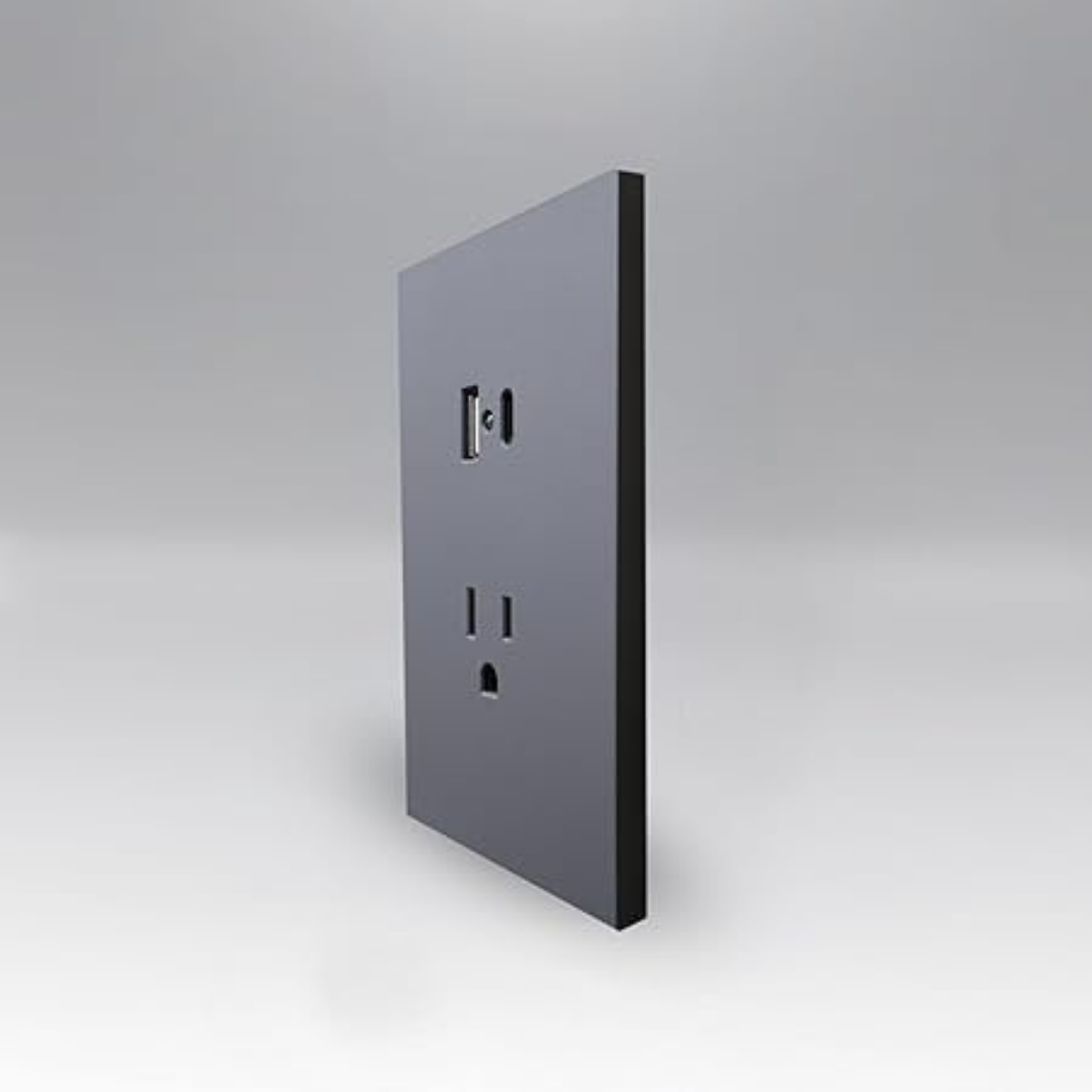 Placa Luxury APL-407 Con Contacto y 2 Puertos Usb Tipo A y C  Gris Oxford Skin Feel  127–250v 15a  Diseño Moderno y Funcional - Luxury Artlite