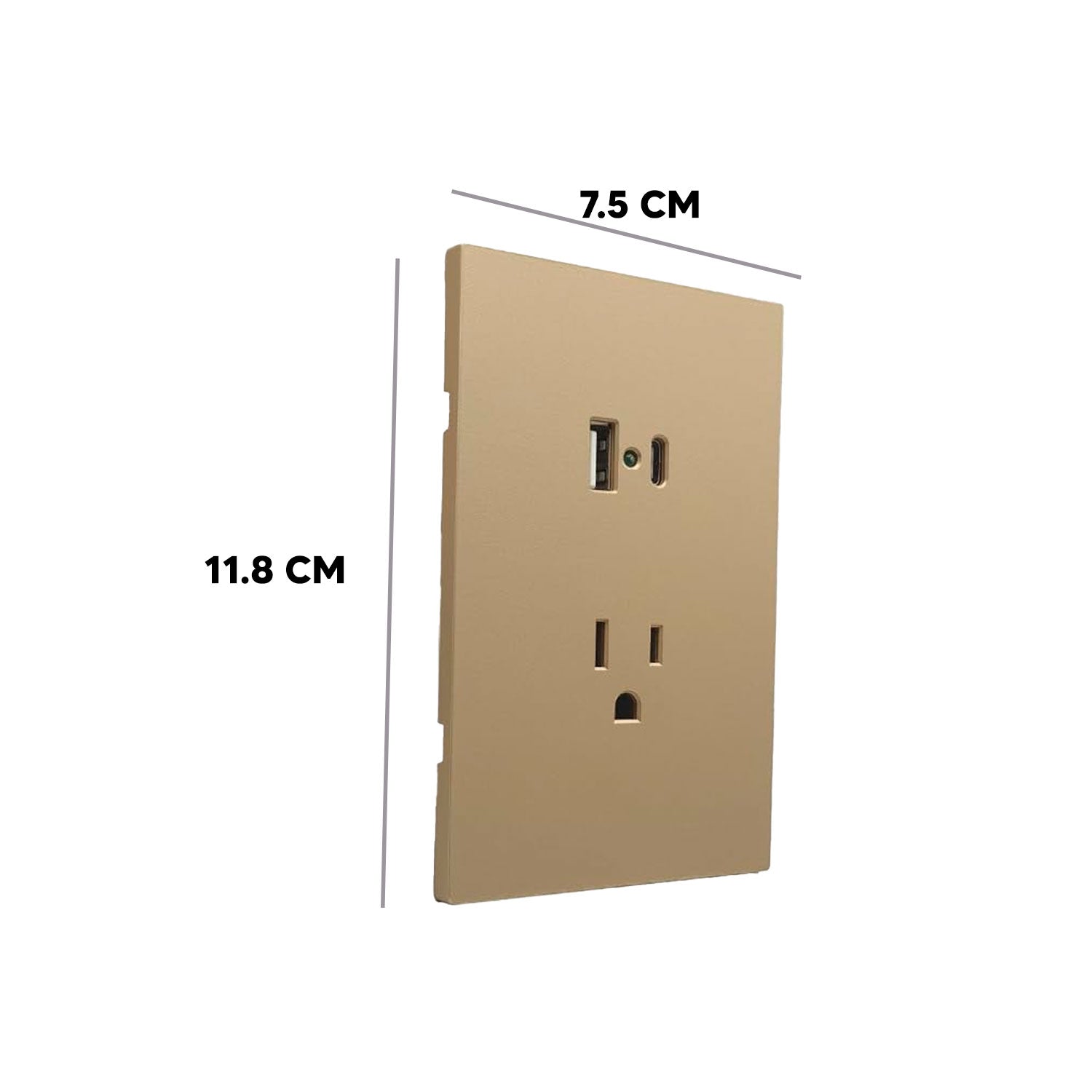 Placa Luxury APL-507 dorado skin feel - contacto 15A y cargador USB tipo A y C, 5V, 2.1A para interior - ARLITE