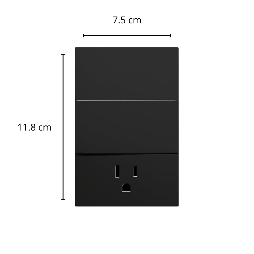 Placa Luxury APL-606 con Contacto y Doble Apagador  2 Interruptores de 3 Vías  Color Negro Skin Feel  127–250V 15A  Diseño Elegante y Versátil – LUXURY ARTLITE