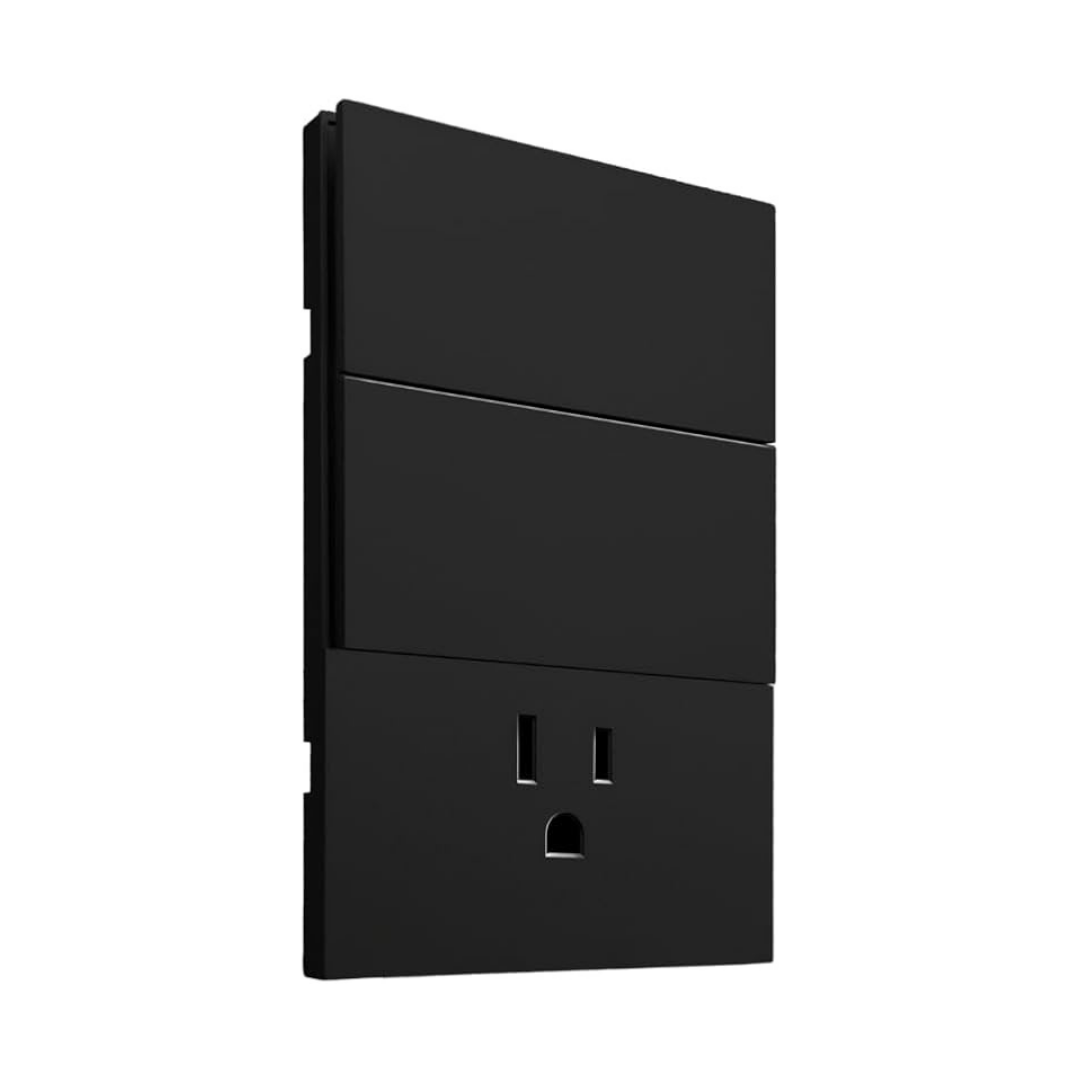 Placa Luxury APL-606 con Contacto y Doble Apagador  2 Interruptores de 3 Vías  Color Negro Skin Feel  127–250V 15A  Diseño Elegante y Versátil – LUXURY ARTLITE