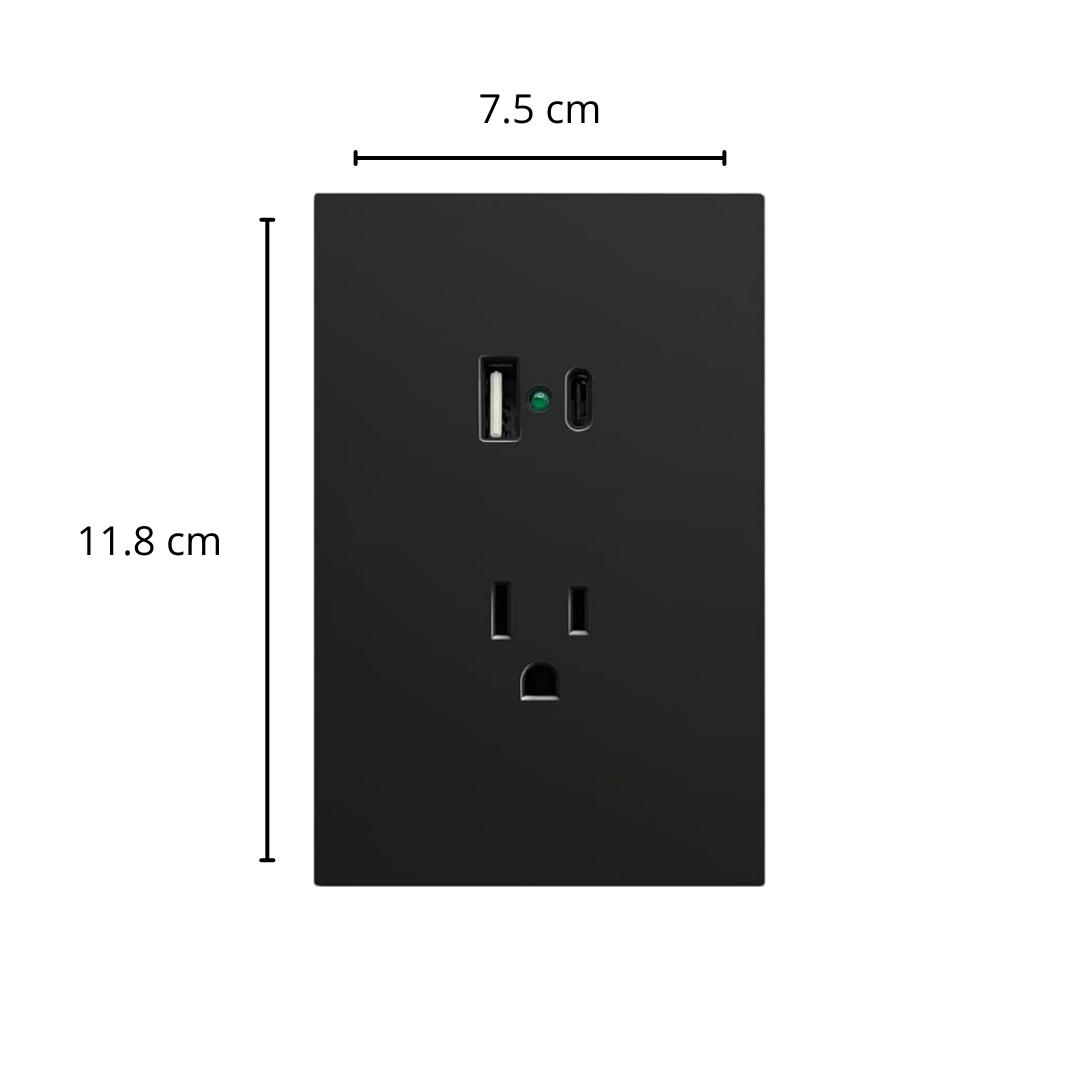 Placa Luxury APL-607 con Contacto y 2 Salidas USB  Tipo A + Tipo C  5V 2.1A  127–250V 15A  Color Negro Skin Feel  Diseño Moderno y Funcional – LUXURY ARTLITE