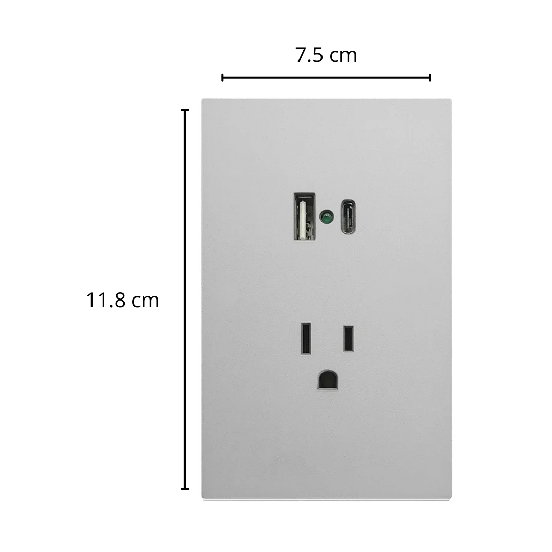 Placa Luxury APL-707 de ARTLITE  Contacto Sencillo + USB Tipo A y C  15A 90–277VCA  Blanco Skin Feel - LUXURY ARTLITE