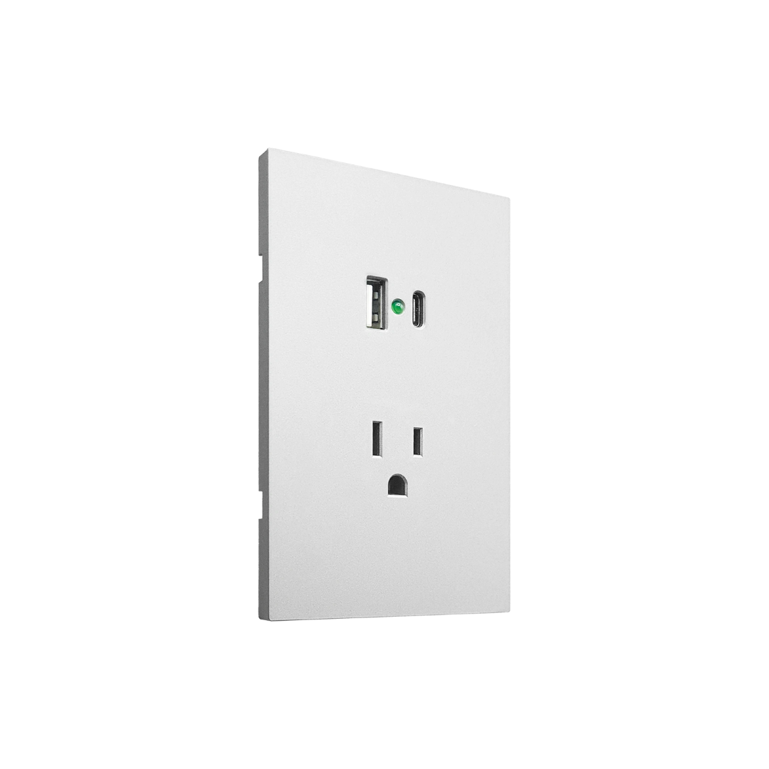 Placa Luxury APL-707 de ARTLITE  Contacto Sencillo + USB Tipo A y C  15A 90–277VCA  Blanco Skin Feel - LUXURY ARTLITE