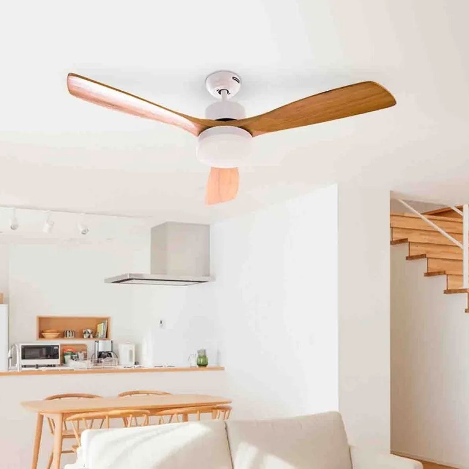 Ventilador de Techo Aria 52" Blanco/Madera 3 Aspas – Masterfan