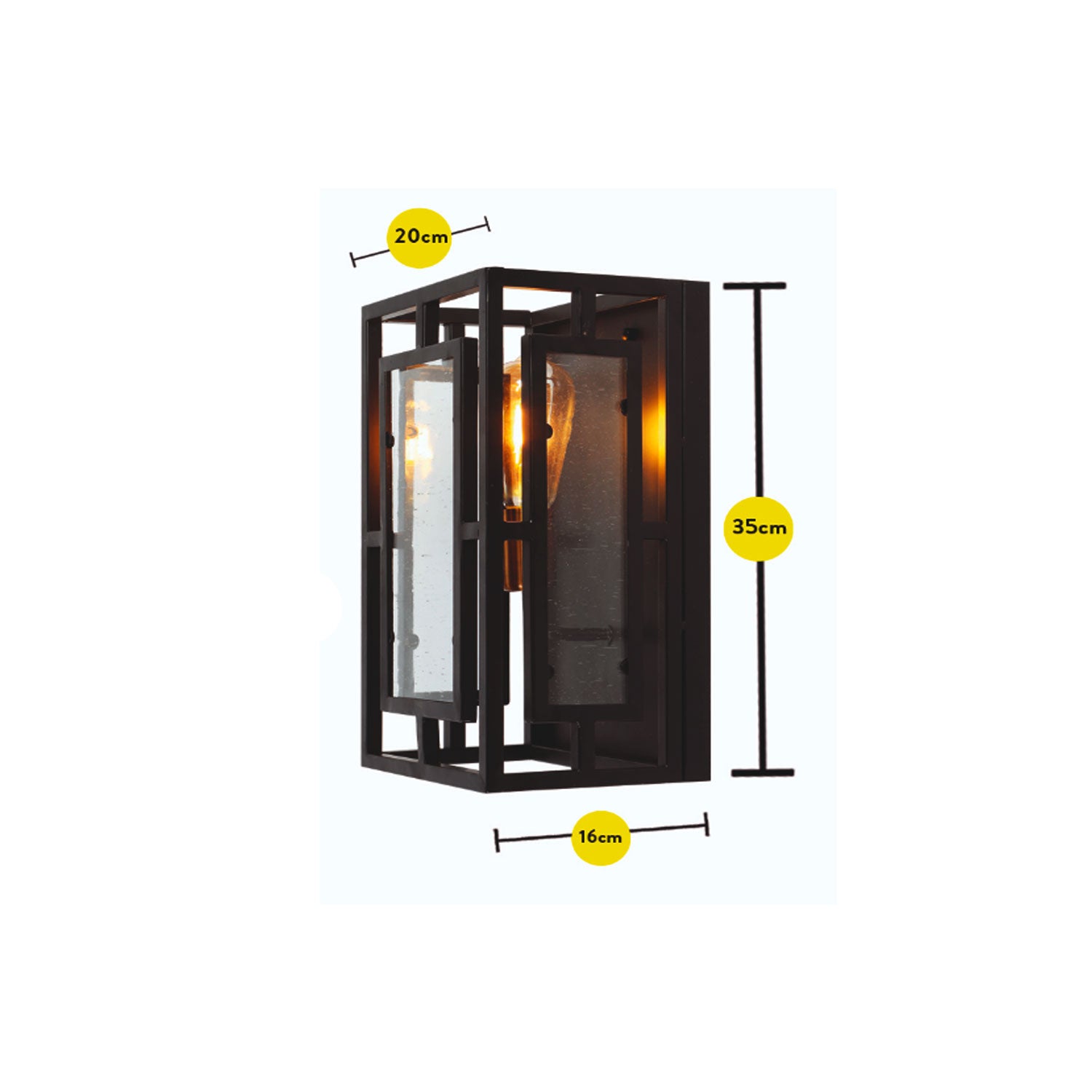 Lámpara de Pared Negro 1 Luz E27 Mod. AVG-01  Apliqué Vintage con Cubierta de Vidrio - NGR