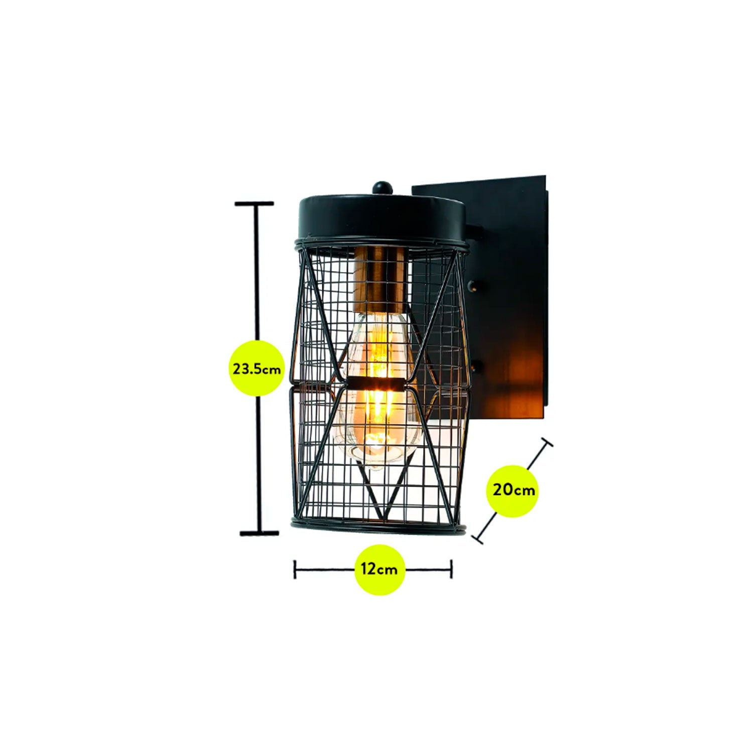 Lámpara de Pared Negro 1 Luz E27  Apliqué con Rejilla Redonda de Metal Vintage -  NGR