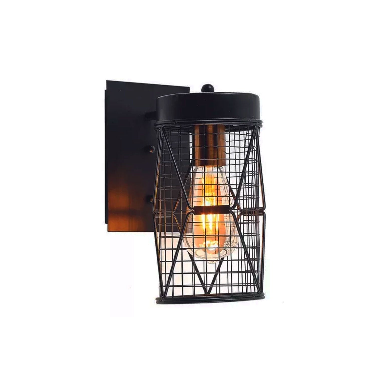 Lámpara de Pared Negro 1 Luz E27  Apliqué con Rejilla Redonda de Metal Vintage -  NGR