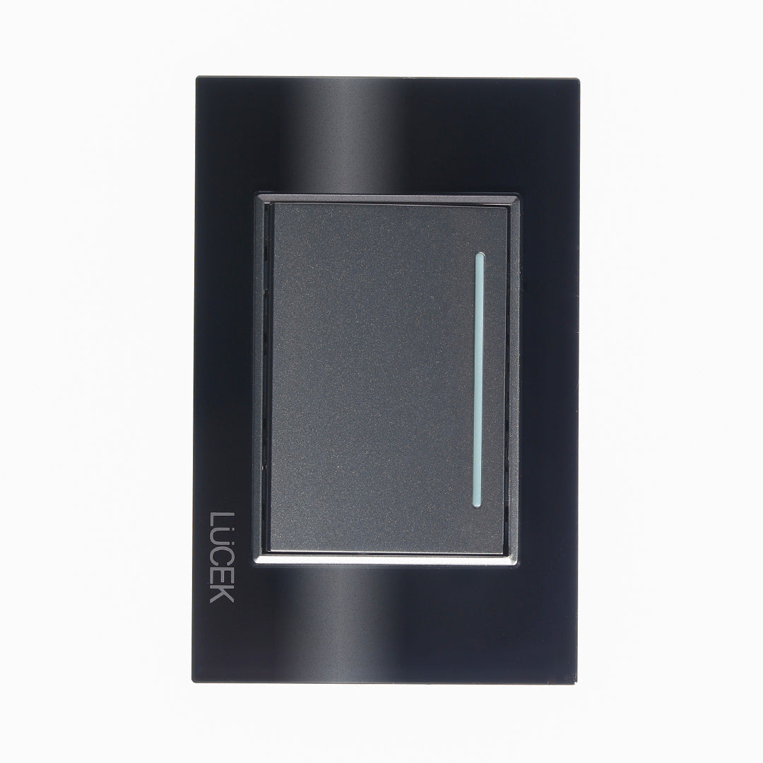 Placa con 1 Interruptor Sencillo de 3 Módulos, Cristal Negro - LUCEK