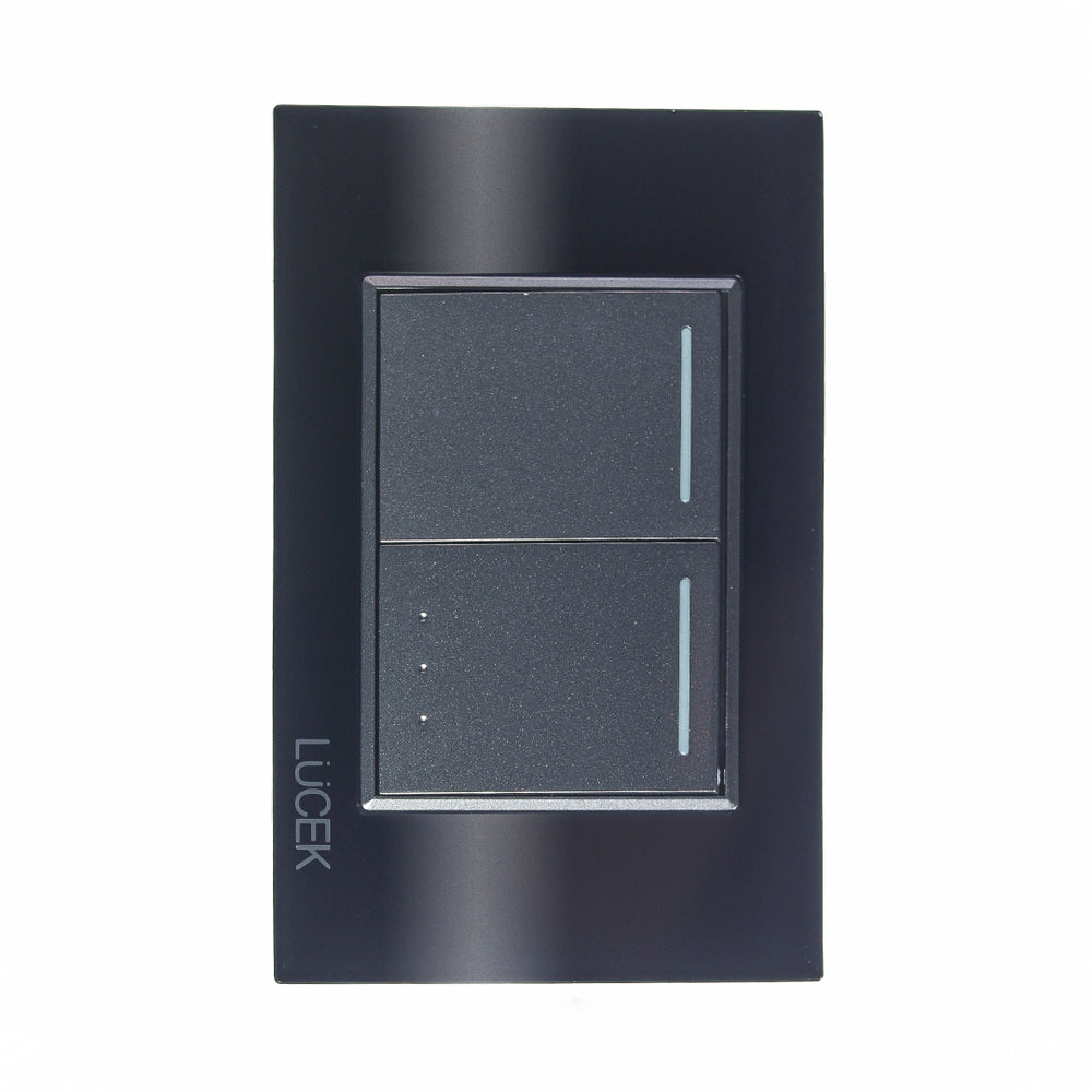 Placa con 1 Interruptor Sencillo y 1 de Escalera de 1.5 Módulos, Cristal Negro - LUCEK