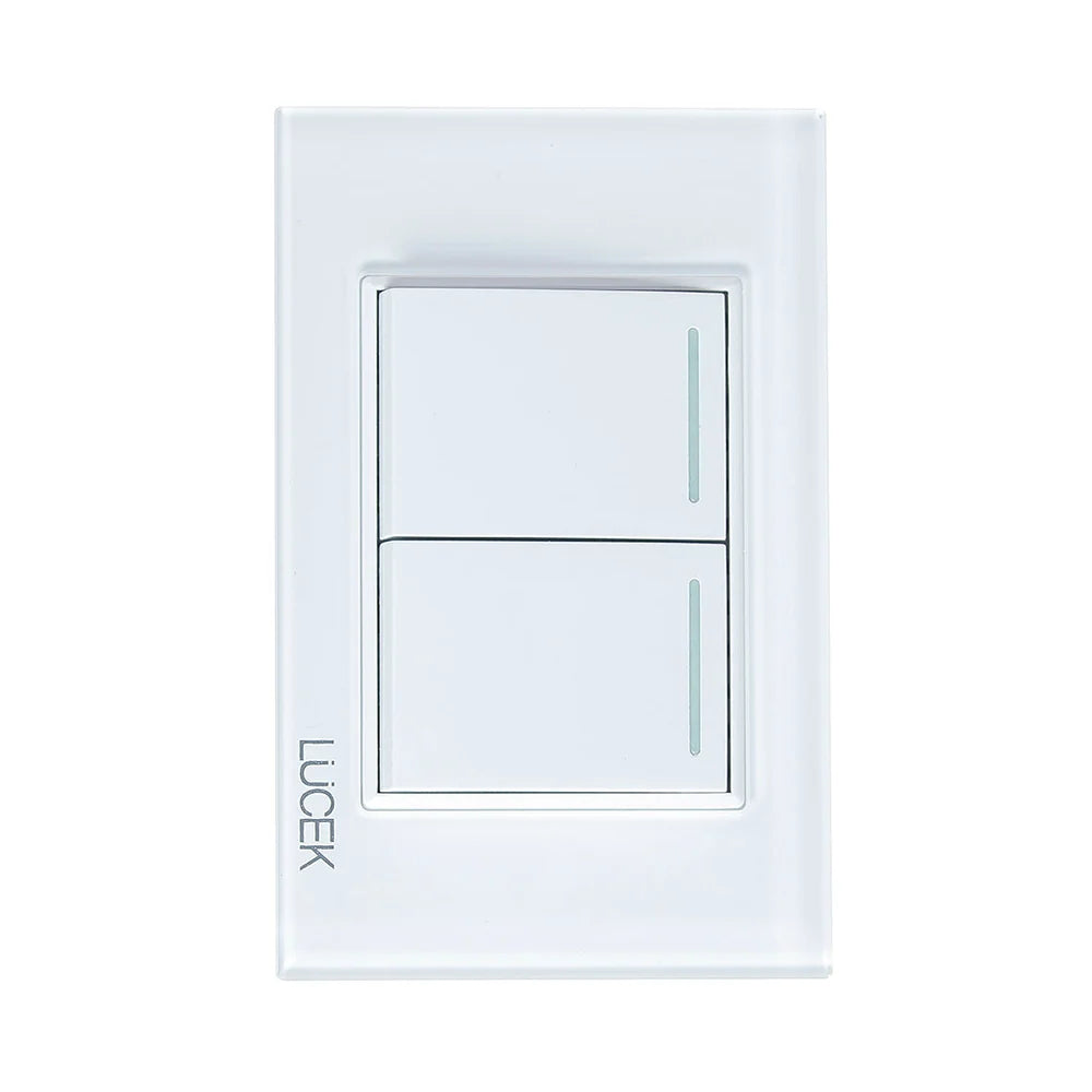 Placa con 2 Interruptores Sencillos de 1.5 Módulos, Cristal Blanco - LUCEK