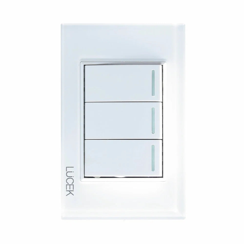 Placa con 3 Interruptores Sencillos de 1 Módulo, Cristal Blanco - LUCEK