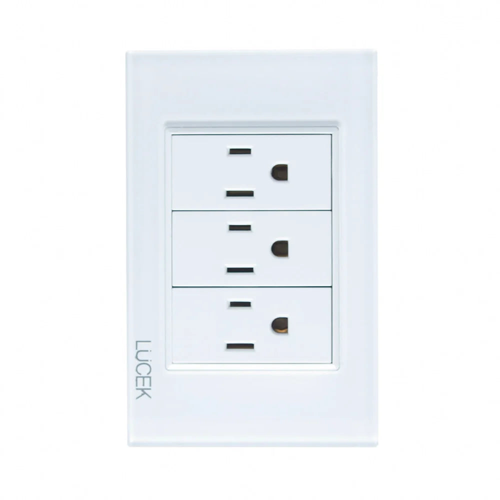 Placa con 3 Contactos de 1 Módulo, Cristal Blanco - LUCEK