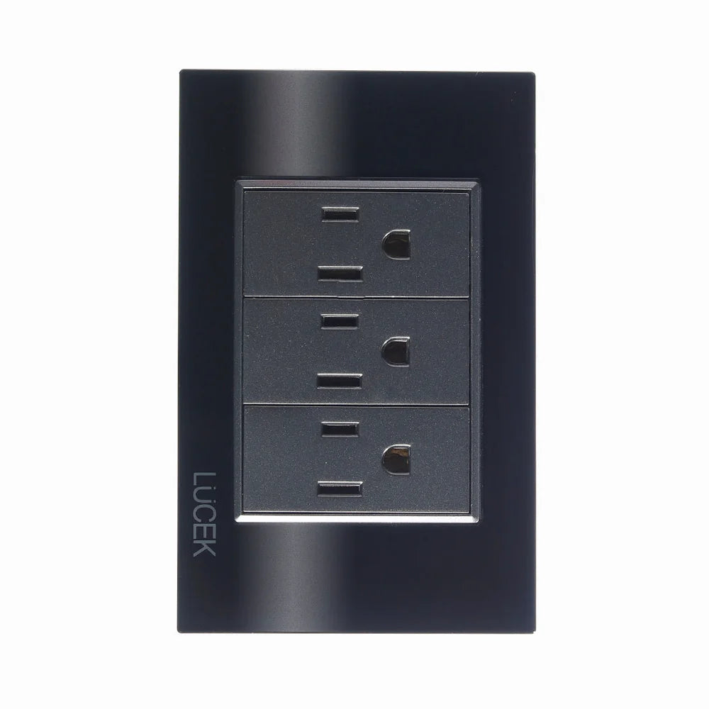 Placa con 3 Contactos de 1 Módulo, Cristal Negro - LUCEK