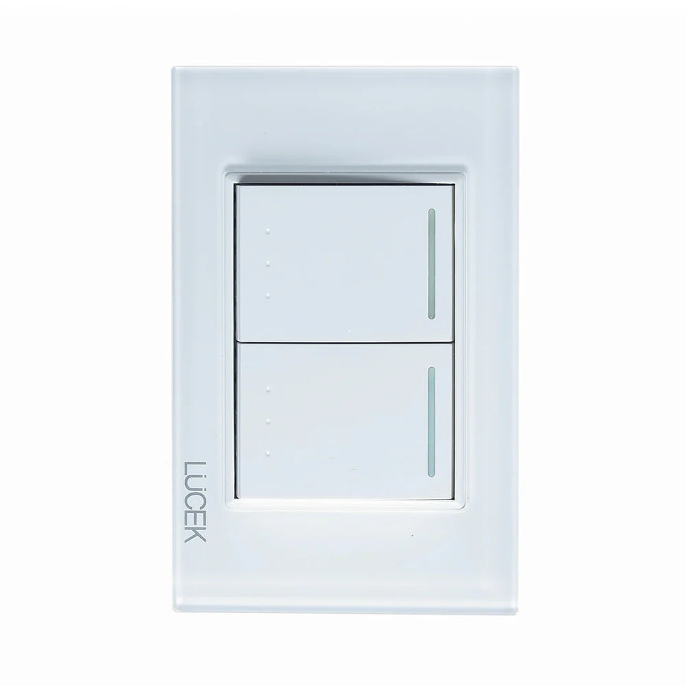Placa con 2 Interruptores de Escalera de 1.5 Módulos, Cristal Blanco - LUCEK