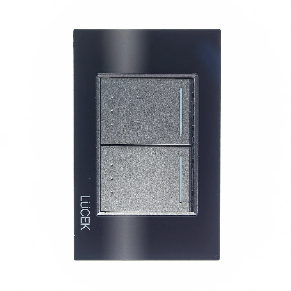Placa con 2 Interruptores de Escalera de 1.5 Módulos, Cristal Negro - LUCEK
