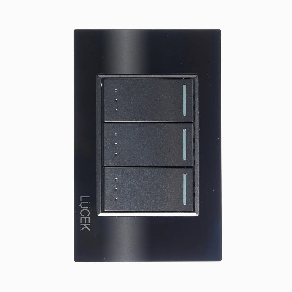 Placa con 3 Interruptores de Escalera de 1 Módulo, Cristal Negro - LUCEK
