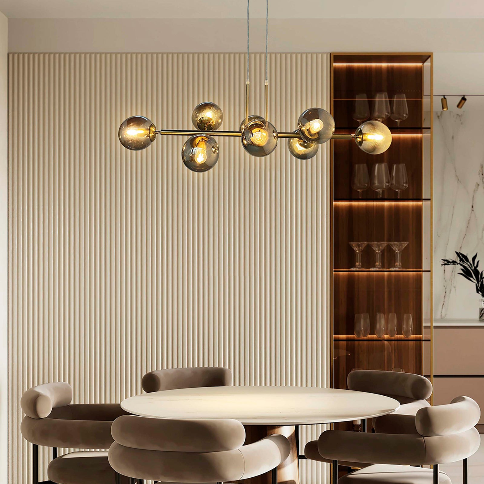 Lámpara Colgante 8 Luces Cristal Latón Elegante – Calux