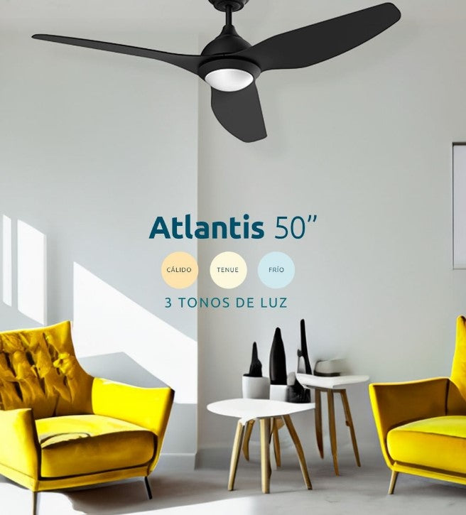 Ventilador de Techo Atlantis 50" con Luz 3 Aspas Negro – Masterfan