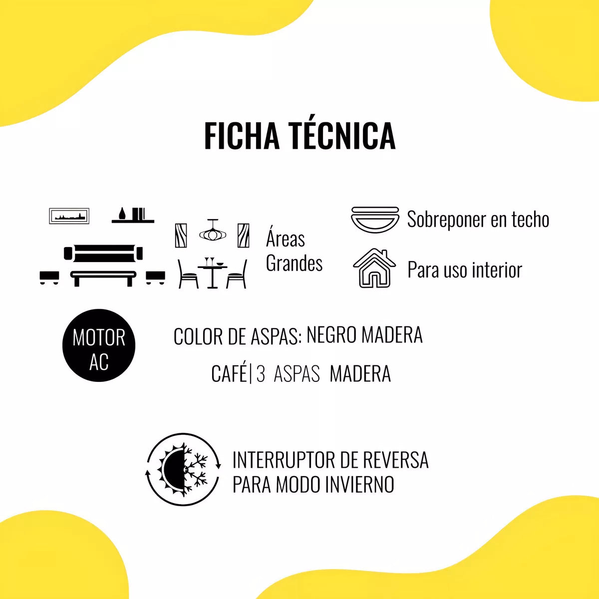 Ventilador de Techo Eeros 52" Madera Negra 3 Aspas – Masterfan