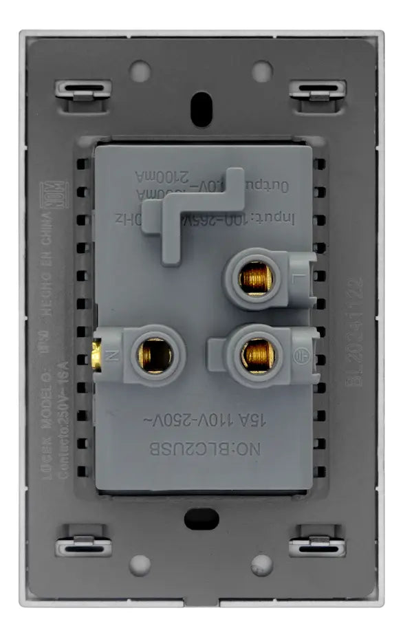 Placa con Contacto Dúplex USB y Tipo C Carga Rápida de 3 Módulos Cristal Blanco - LUCEK