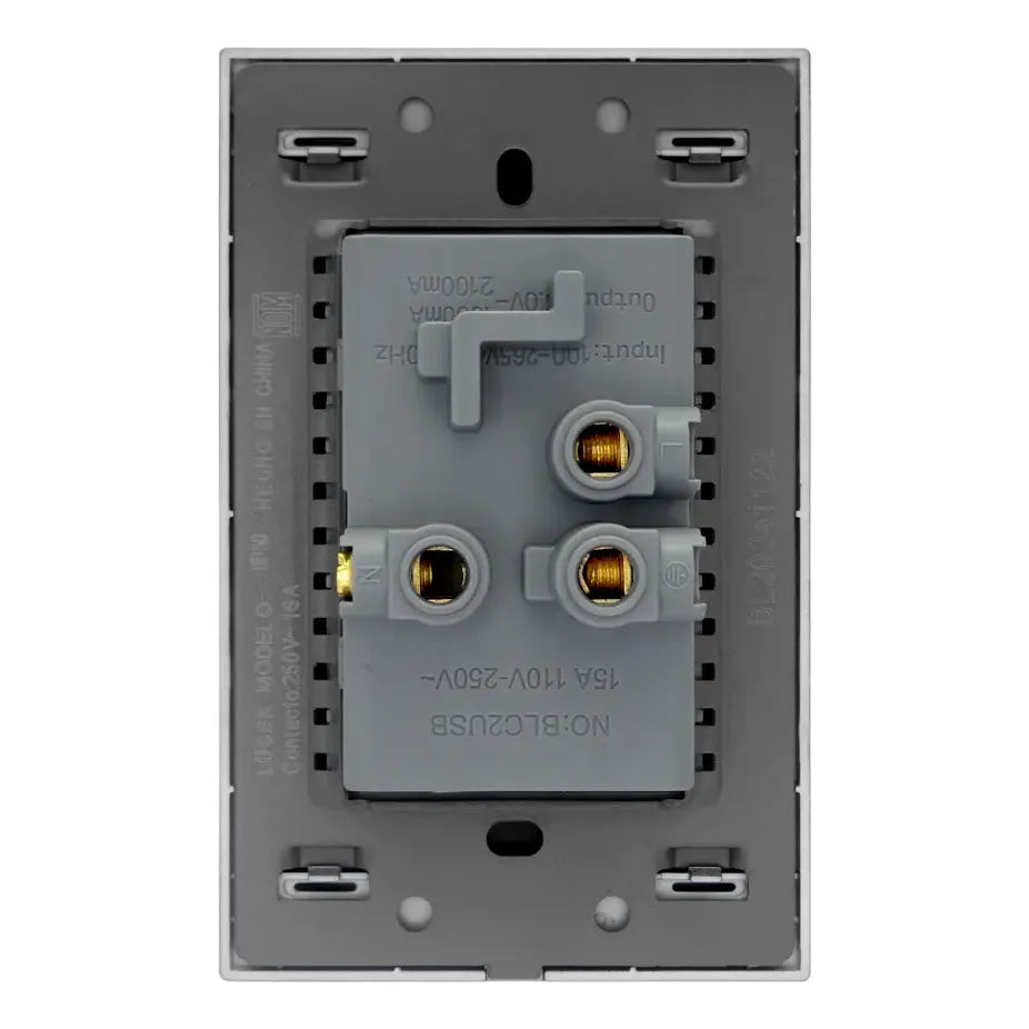 Placa con Contacto Dúplex USB y Tipo C Carga Rápida de 3 Módulos Cristal Negro - LUCEK