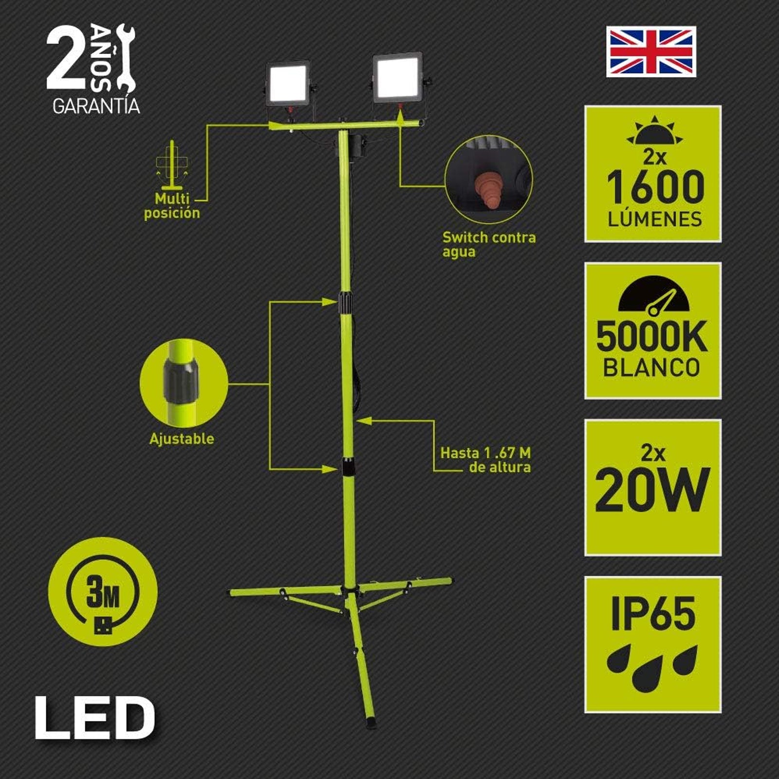 Worklight Eco con Tripié 2x20W IP65 – Luceco