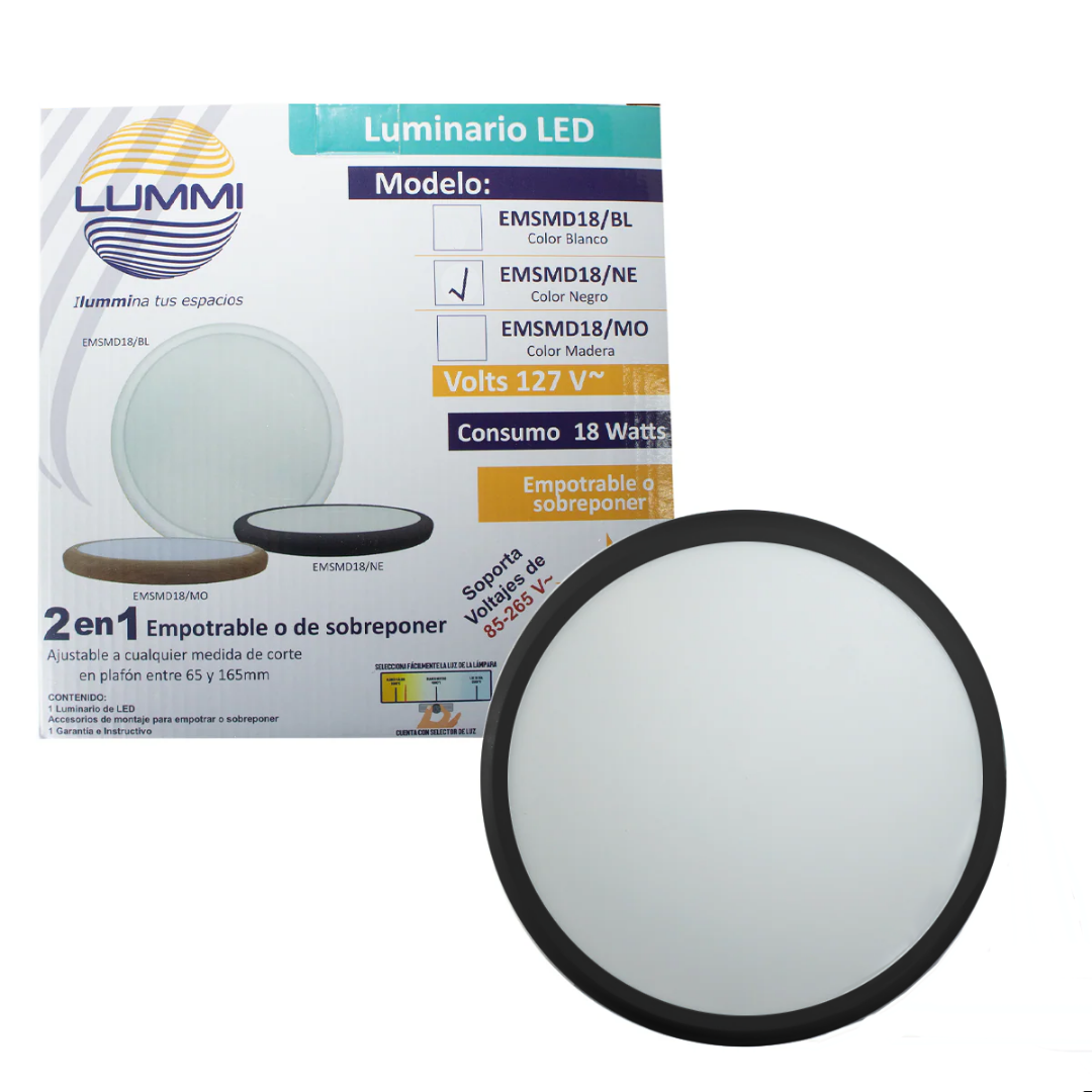 Lámpara LED Redonda 18W Empotrable o Sobreponer 3 Tonos de Luz - LUMMI