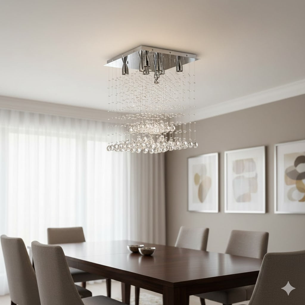 CANDIL COLGANTE CUADRADO CRISTAL 8XGU10 50X50X60 GAMALUX