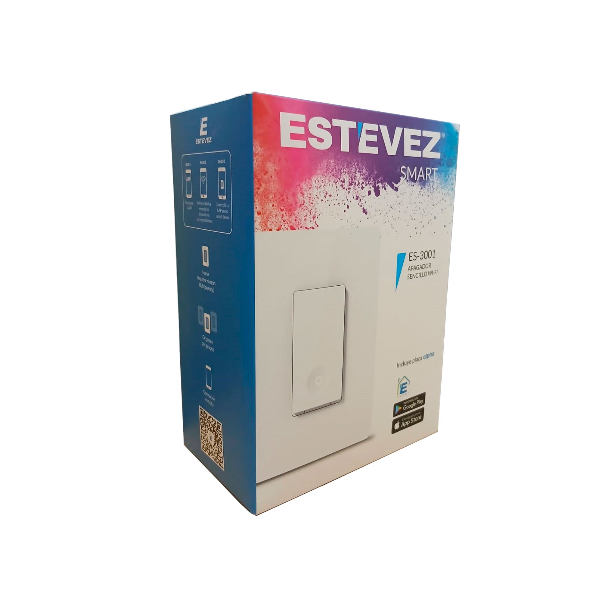 Apagador Sencillo WiFi con Placa de pared Alpha 15A Blanco Smart- Estevez