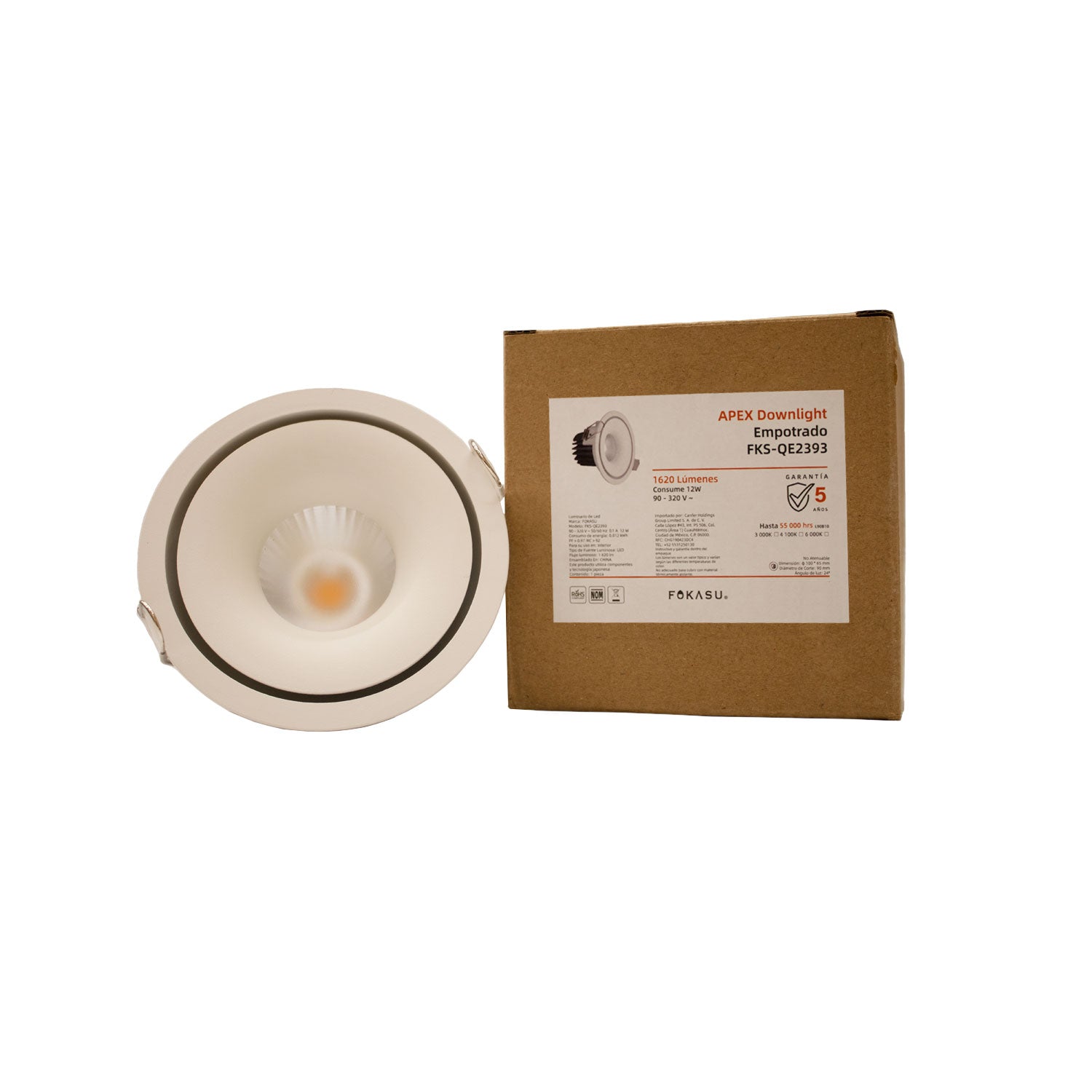 Apex Downlight Empotrado 12W 6000K Luz de Día - Fokasu