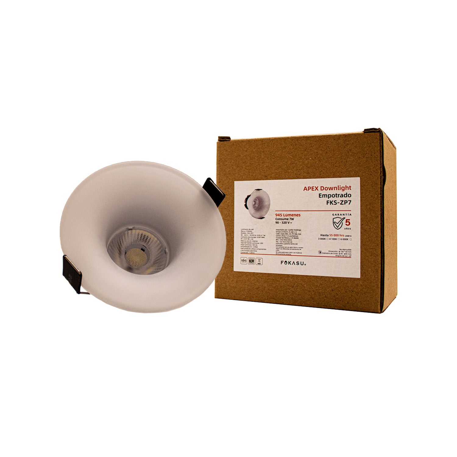 Apex Downlight Empotrado 7W 4100K - Fokasu