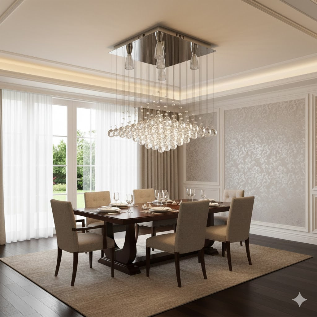 Colgante Candil Pirámide Lujo en Cristal, 5 Luces GU10, 40x40x65cm GAMALUX