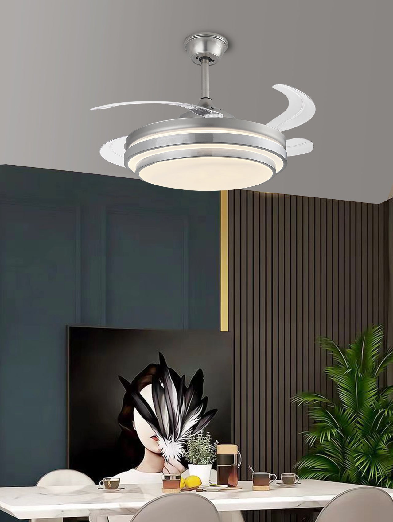 Ventilador de Techo Retráctil con Luz LED, Chromo Control Remoto, App y 6 Velocidades – LUXICA