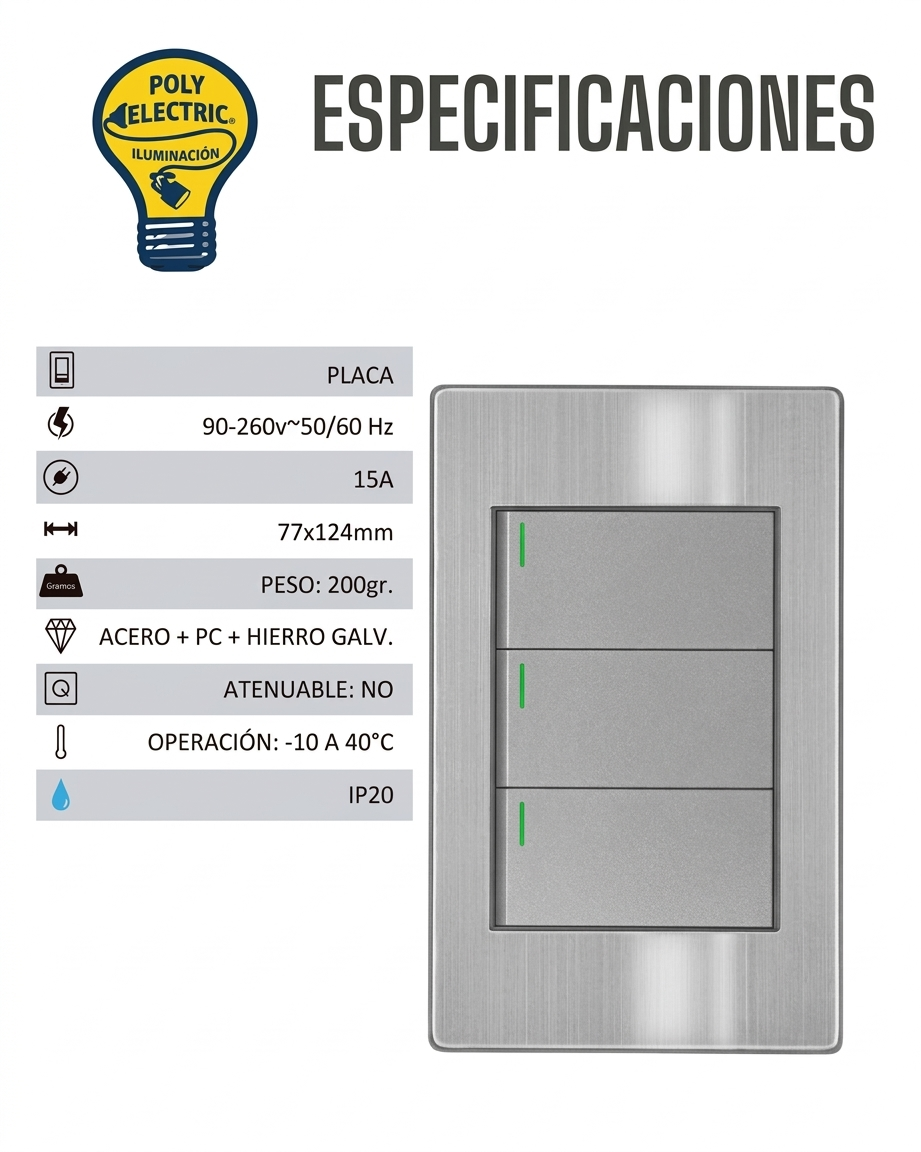 Placa con 3 Apagadores de 3 Vías (Escalera) - ARTLITE