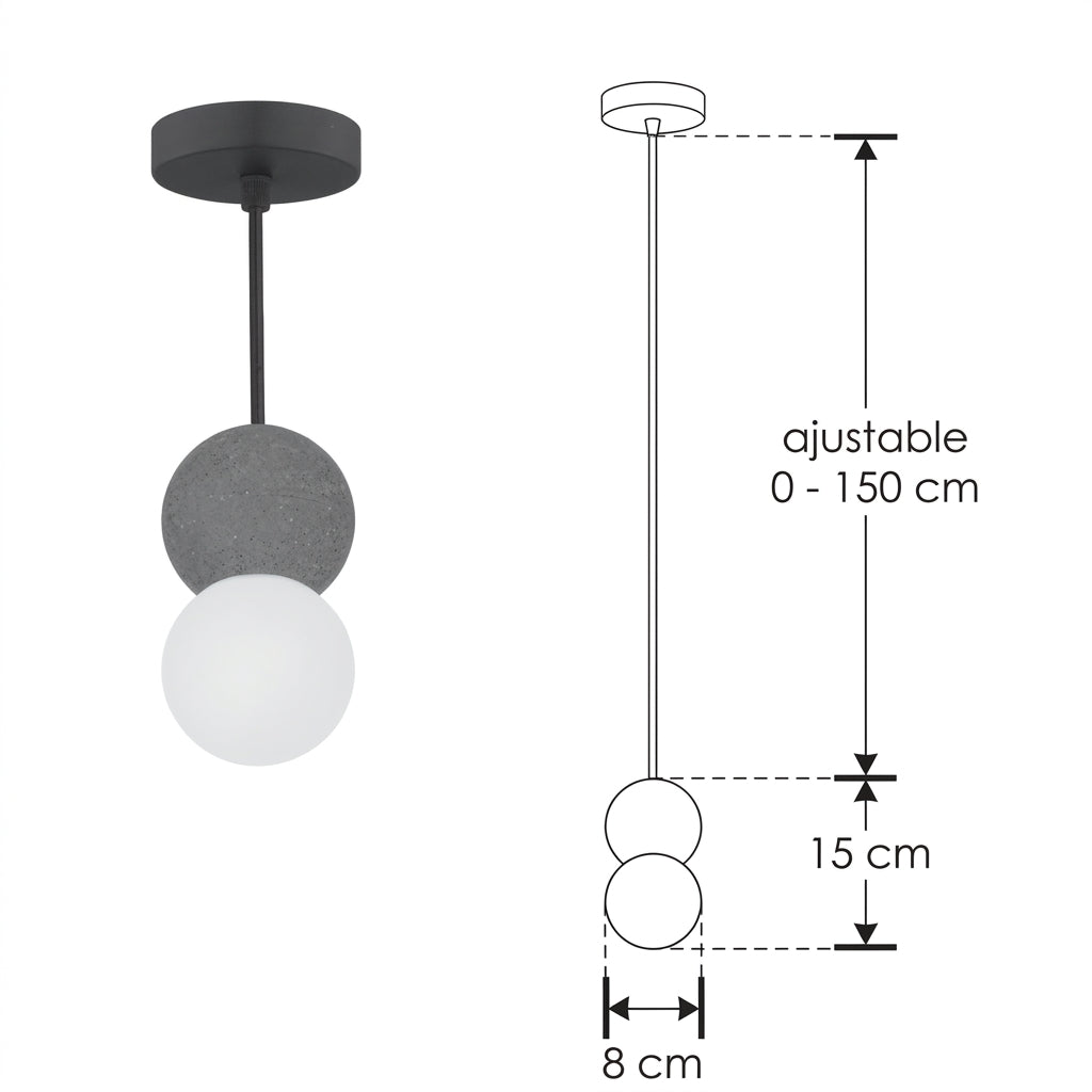 Lámpara Colgante de Techo Téo Dual: Concreto Gris con Esfera de Cristal 8 cm Base G9 -  iLumleds