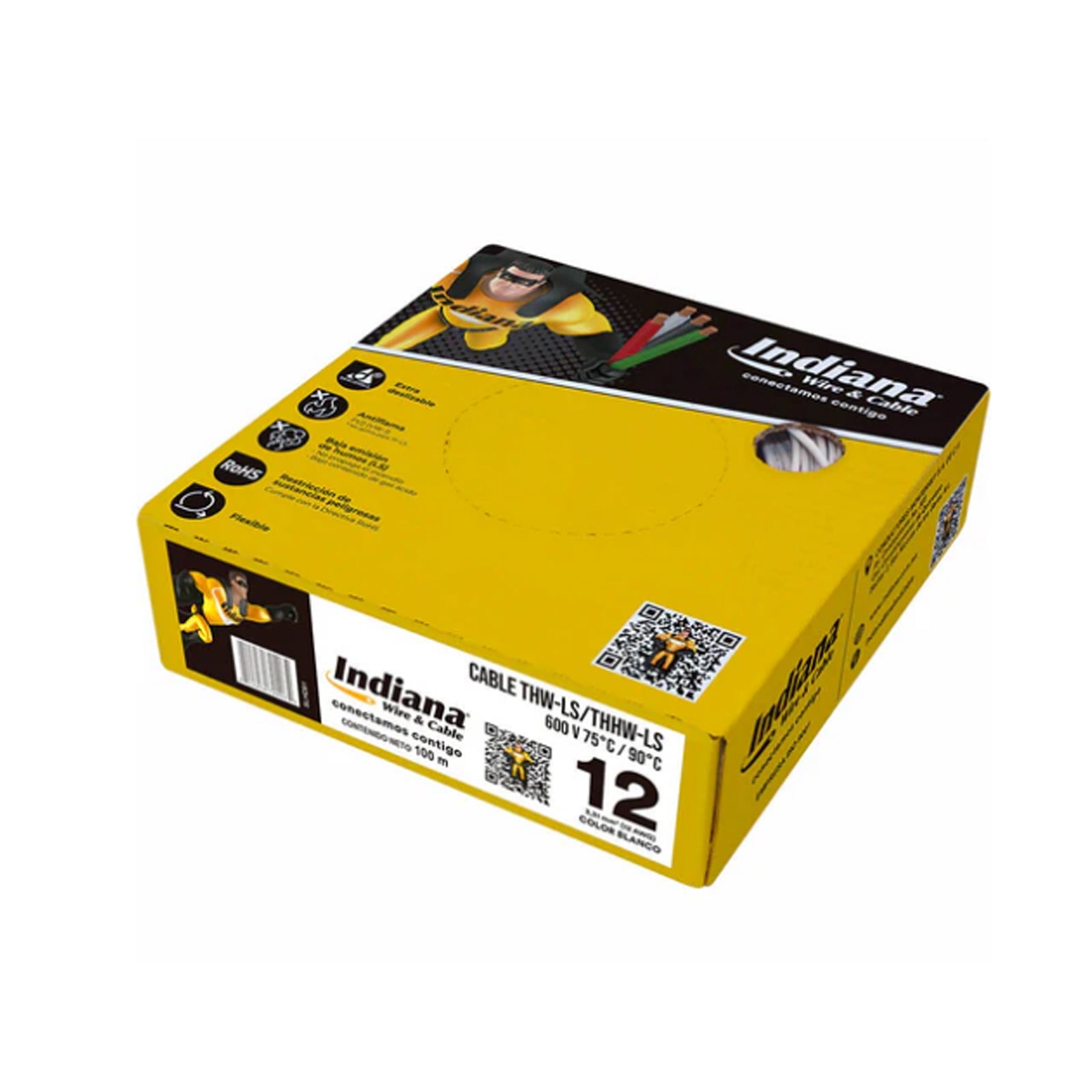 Caja de Cable Calibre 12 THW 600V 100m Blanco - Indiana