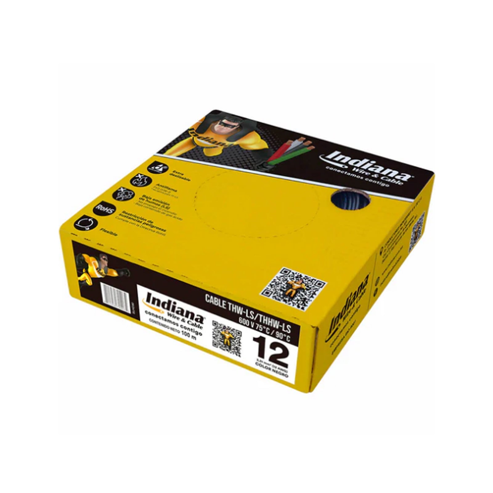 Caja de Cable Calibre 12 THW 600V 100m Negro - Indiana