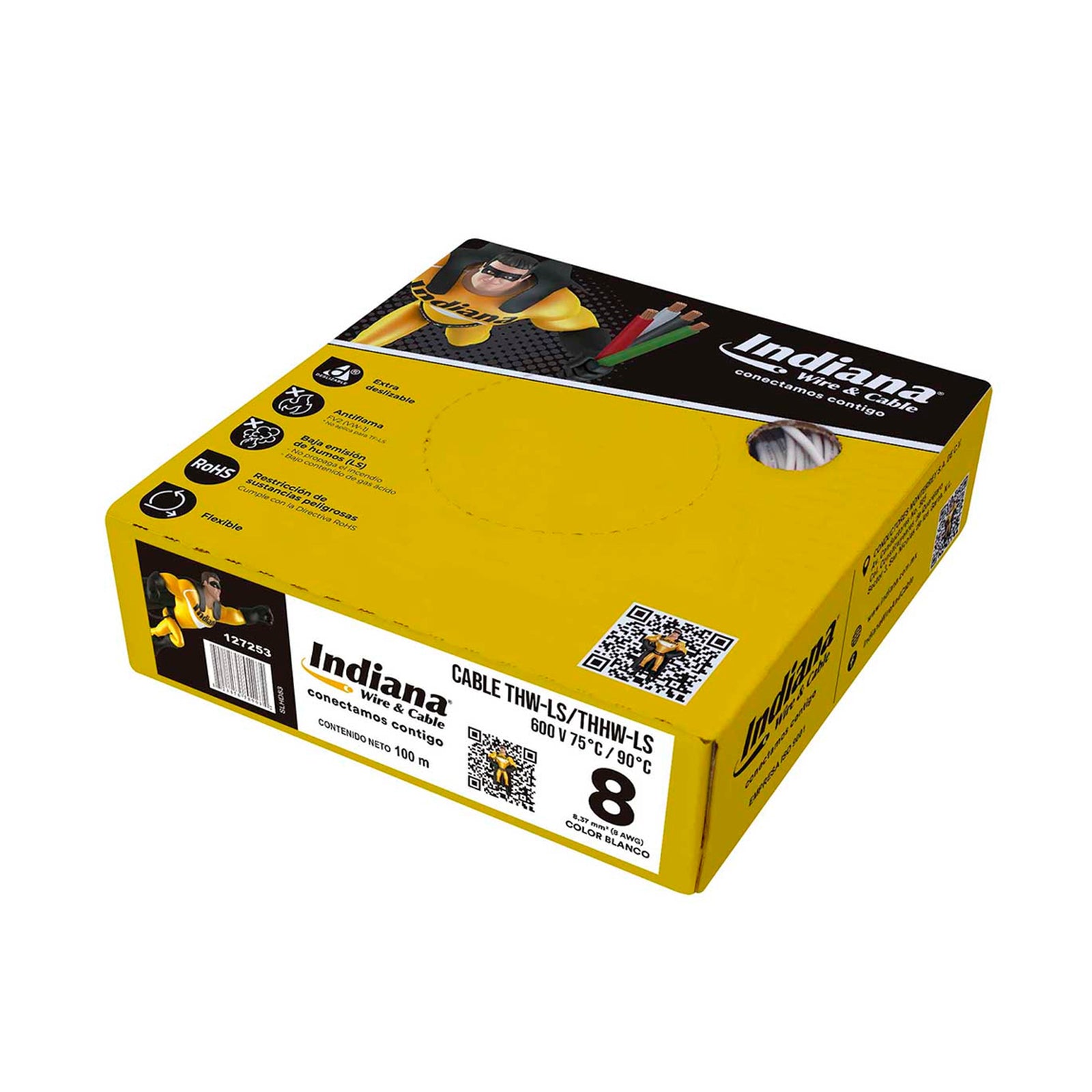 Caja de Cable Calibre 8 THW 600V 100m Blanco - Indiana