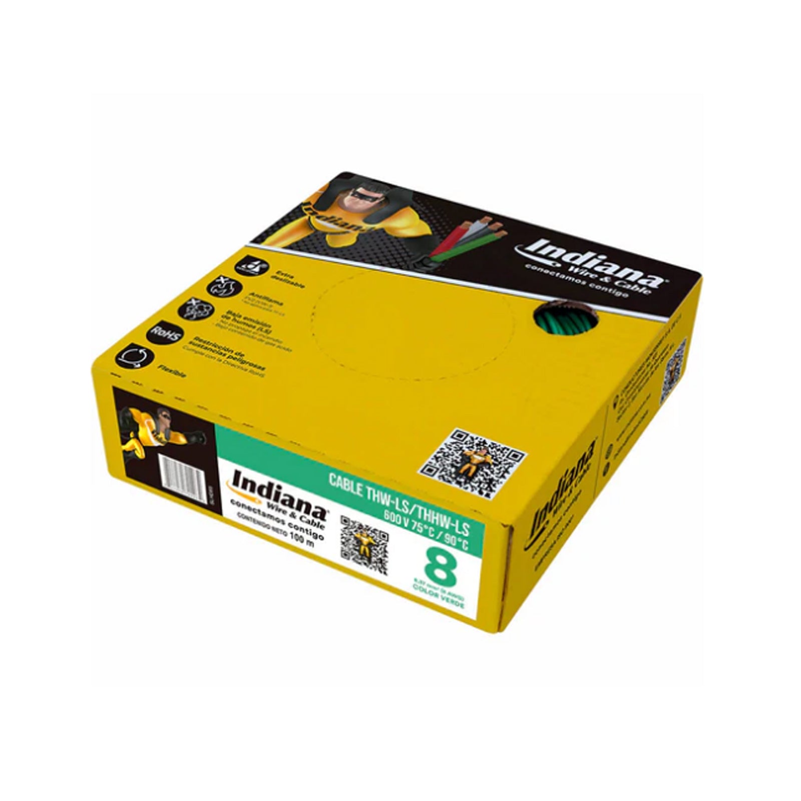 Caja de Cable Calibre 8 THW 600V 100m Verde - Indiana