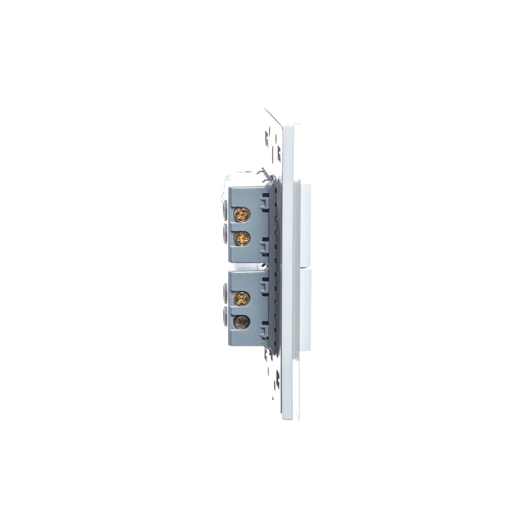 Placa con 2 Interruptores Sencillos de 1.5 Módulos, Cristal Blanco - LUCEK