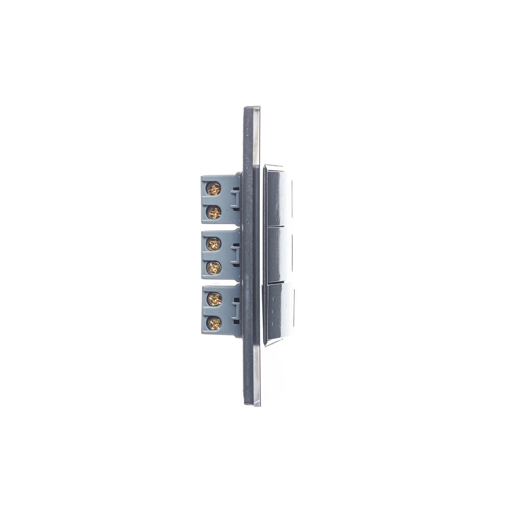 Placa con 2 Interruptores Sencillos y 1 de Escalera de 1 Módulo, Cristal Negro - LUCEK