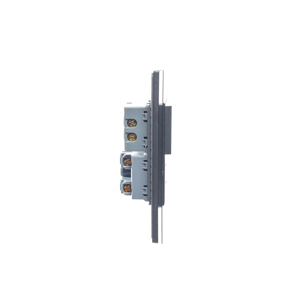 Placa con 1 Interruptor de Escalera y 1 Contacto de 1.5 Módulos, Cristal Negro - LUCEK